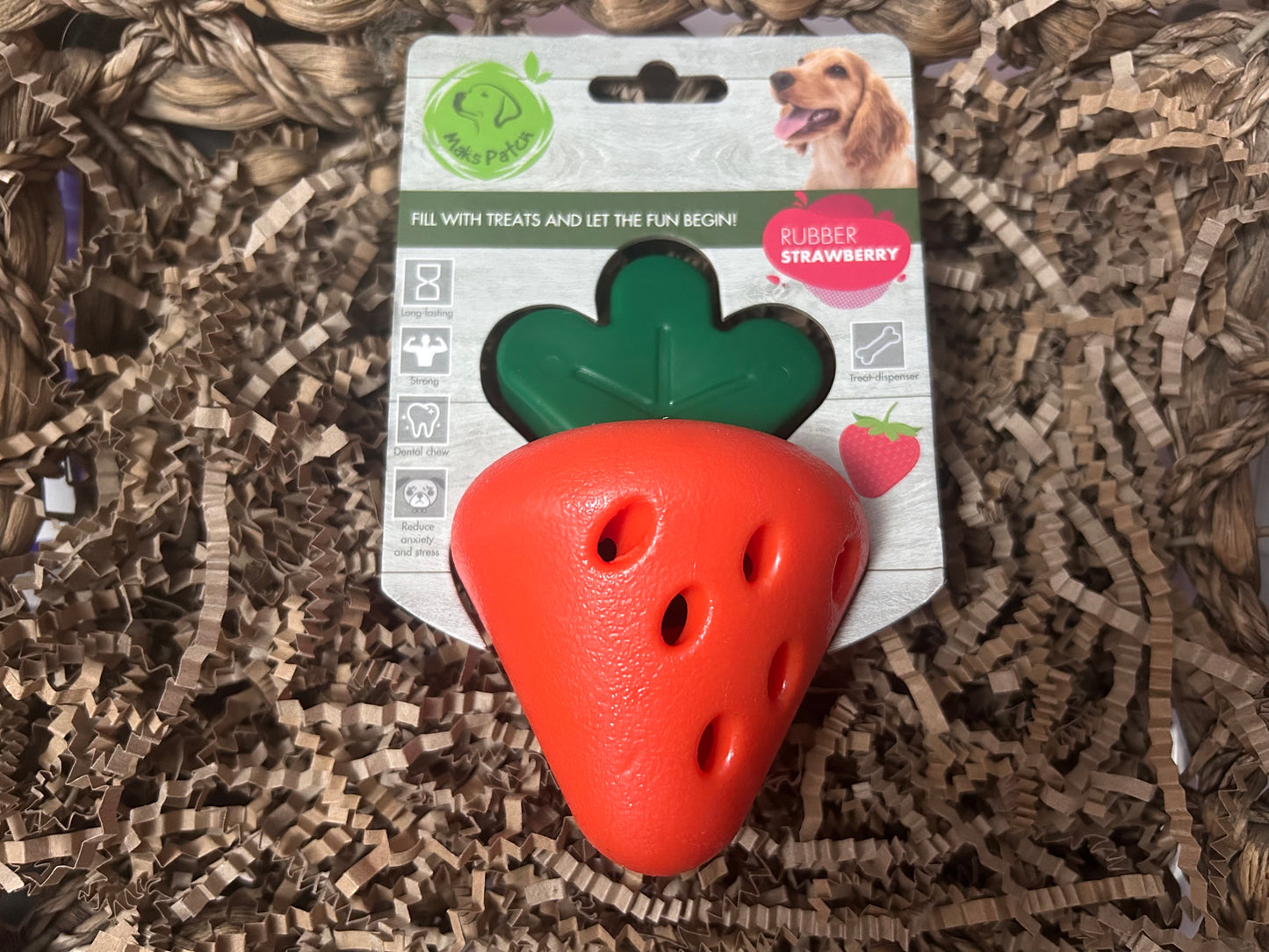 Rubber Strawberry Treat Dispenser Small to Medium Dogs